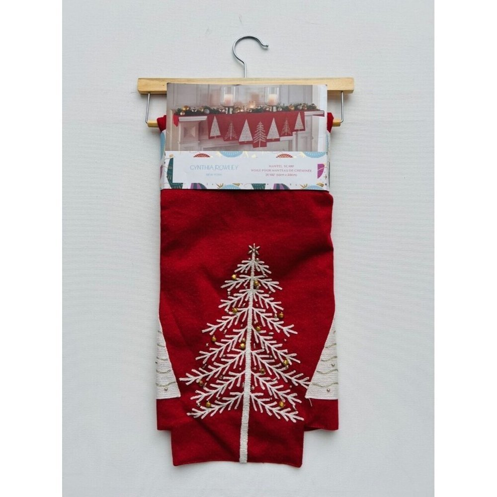 Cynthia Rowley New York Red  Trees Holiday Christmas Mantle Scarf